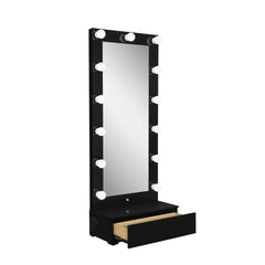 ELISA BLACK NARROW TALL MIRROR WITH SPEAKER AND DRAWER