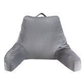 Reading Pillow, Standard Size Bed Pillow with Shredded Memory Foam, Back Pillow with 3 Pockets and Washable Short Velvet Cloth, Top with Handle, for Watching TV, Reading, Gaming, Resting, Grey