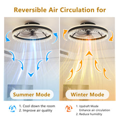 20-inch Black Smart Ceiling Fan Light with Silent Function, Multi-Speed Adjustment for Bedroom, Study Room, and Dining Room