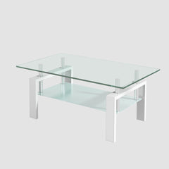Tempered Clear Glass Coffee Table, 2-Layers Coffee Table Living Room Center Table
