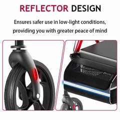 Matinal Foldable Rollator Walkers with Seat for Seniors, 350 lb Capacity, 8'' Big Wheels, 6-Position Height, Premium Hybrid Rolling Walker - Aluminum and Carbon Steel (RED)