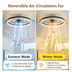 20" Smart Silent Ceiling Fan with Light – Crystal Flush Mount LED Fan Lamp with Hidden Blades and Natural Airflow System, Designed for Bedroom, Kids' Room and Study