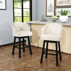 360 Degree Swivel Bar Stool with Stunning Nailhead Trim, Set of 2, Beige