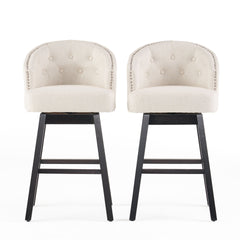 360 Degree Swivel Bar Stool with Stunning Nailhead Trim, Set of 2, Beige