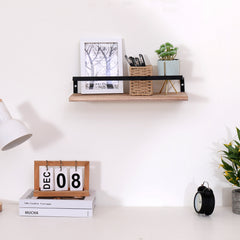 Floating Shelves, Long Wall Shelves Set of 2, Wall Mounted Shelves with Brackets for Bedroom, Living Room, Kitchen, Bathroom– Natural Wood