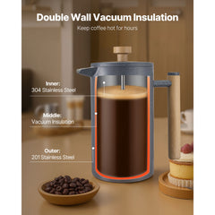 French Press Coffee Maker 34 oz Stainless Steel French Coffee Press Black