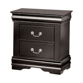 Ryla Nightstand, 2 Drawers, Black Solid Wood, Nickel Metal Drop Handles