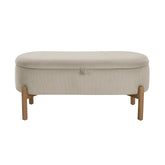 Storage Bench Taupe Cushioned Seat Corduroy Upholstery Lift Top Solid Wood Legs 1pc