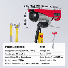 2200 lbs Attic Lift, 1600W 110V Electric Hoist with 14ft Wired Remote Control, 40ft Single Cable Lifting Height & Pure Copper Motor, for Garage Warehouse Factory