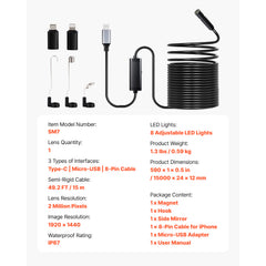 Endoscope Camera 1920P HD Borescope for Android & IOS with 49.2FT Cable