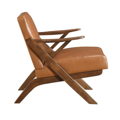 Brown Finish Solid Rubberwood Frame 1pc Accent Chair Brown Faux Leather Upholstery Living Room Furniture