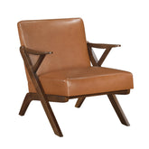 Brown Finish Solid Rubberwood Frame 1pc Accent Chair Brown Faux Leather Upholstery Living Room Furniture