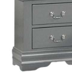 Ryla Nightstand, 2 Drawers, Light Gray Solid Wood, Nickel Drop Handles
