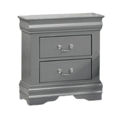 Ryla Nightstand, 2 Drawers, Light Gray Solid Wood, Nickel Drop Handles