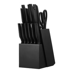 Kitchen Knife Set with Block and Sharpener, 15 Piece German High Carbon Stainless Steel Knife Set, Kitchen Cutlery with PP Ergonomic Handle, Sharpening Rod and Wooden Block, for Home Cooks