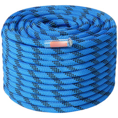 12.7mm Static Climbing Rope, 60.9M(200ft) Outdoor Rock Climbing Rope 32KN Breaking Tension, Fiber Rope with Steel Snap Hooks for Escape, Rappelling, Fire Rescue, Blue
