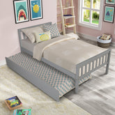 Twin Bed with Trundle, Platform Bed Frame with Headboard and Footboard, for Bedroom Small Living Space,No Box Spring Needed,Grey(New SKU:W504P148530)