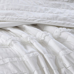 4 Piece Microfiber Reversible Ruffle Quilt Set with Throw Pillow White Full/Queen