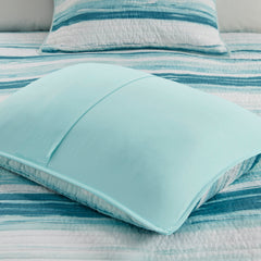 6 Piece Printed Quilt Set with Throw Pillows Aqua King/Cal King