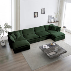 Comfort U Shaped Couch with Reversible Chaise, Modular Large U-Shape Sectional Sofa, Double Extra Ottomans,Green Chenille