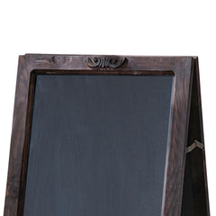 25 Inch Classic Wood Blackboard Stand, Dual Framed, Carved Details, Brown