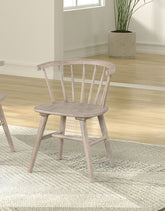 Mid-Century Modern Style 2pc Dining Chair Shaker Legs Molded Seat Spindle Back Natural Oak Finish Dining Room