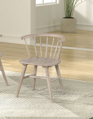 Mid-Century Modern Style 2pc Dining Chair Shaker Legs Molded Seat Spindle Back Natural Oak Finish Dining Room