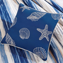 6 Piece Printed Quilt Set with Throw Pillows Blue Full/Queen