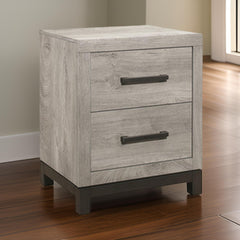 Deena 25 Inch Classic 2 Drawer Nightstand, Metal Handles, Wood Grain Gray
