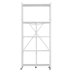 Folding Storage Shelf with Wheels 5-Tier No Assembly Organizer Shelf White