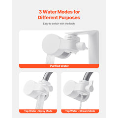 Faucet Mount Water Filter Sink Water Purifier for Kitchen Horizontal White