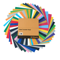 Heat Transfer Vinyl HTV Iron on Vinyl Bundle 50 Pack 12 x 12 in Multicolor