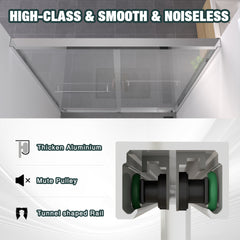56-60"x74" Aluminum Frame Double Sliding Shower Door,Bypass Bathroom Sliding Door with Premium 1/4" (6mm) Clear Tempered Glass, Chrome Hardware Sliding Glass Shower Enclosure,Chrome Finished