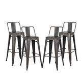 24"Metal Barstool,Country Rustic Style with Back, Kitchen Counter Bar Stool, Lightweight & Sturdy Build, Set of 4 -Matte Black