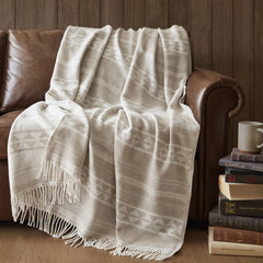 1-Piece 50x60" Cotton Blend Throw, Ivory Stripe