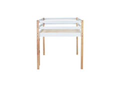 Solid Wooden, Rubber Wooden Twin Loft Bed with Ladder, Bed Platform of Strengthened Slats,Natural-white