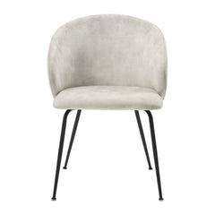 Beige Velvet Fabric Upholstery Side Chairs 2pc Set Black Metal Legs Modern Home Furniture