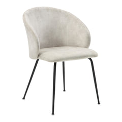 Beige Velvet Fabric Upholstery Side Chairs 2pc Set Black Metal Legs Modern Home Furniture