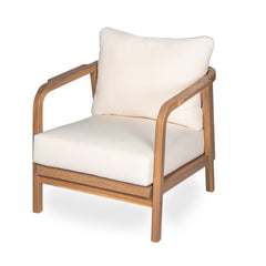 28" Outdoor Lounge Chair with Woven Backrest, Solid Wood Frame, Comfortable Cushions, and Curved Armrests for Patio or Garden