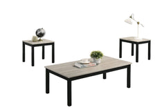 Light Gray Finish 3pc Table Set 1x Coffee Table 2x End Table Faux Marble Top Wooden Legs Primary Living Room