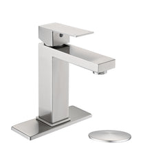 Bathroom Faucet Single Hole, Single Handle Stainless Steel Faucet for Bathroom Sink with Deckplate and Drain Assembly