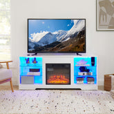 TV Stand Electric Fireplace TV Stand with Glass Shelves, 3D Fireplace TV Stand with LED Lights Wood with USB Charging Outlet Modern Television Table Center for TV up to 32-62" White 58''W*15.4''D*24.4