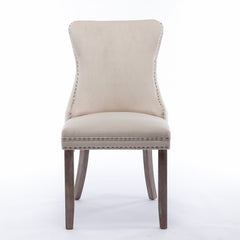 A&A Furniture,Upholstered Wing-Back Dining Chair with Backstitching Nailhead Trim and Solid Wood Legs,Set of 2, Beige,SW8809BG,KD