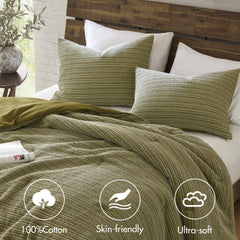3PCS Full/Queen Waffle Washed Comforter Set