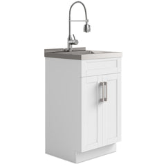 Hennessy - Deluxe 20" Laundry Cabinet with Faucet and Stainless Steel Sink - White