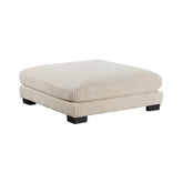 Rix 45 Inch Ottoman, Attached Seat Cushion in Beige Corduroy Fabric, Wood