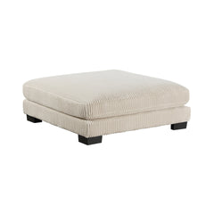 Rix 45 Inch Ottoman, Attached Seat Cushion in Beige Corduroy Fabric, Wood