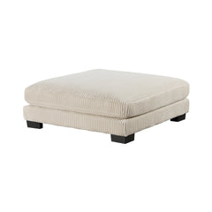 Rix 45 Inch Ottoman, Attached Seat Cushion in Beige Corduroy Fabric, Wood