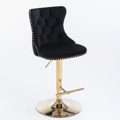 A&A Furniture,Golden Swivel Velvet Barstools Adjusatble Seat Height from 25-33 Inch, Modern Upholstered Bar Stools with Backs Comfortable Tufted for Home Pub and Kitchen Island(Black,Set of 2)