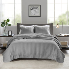 3 Piece Quilt Set Grey King/Cal King